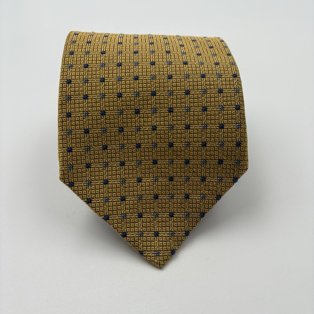 Brooks Brothers Makers Tie Mens Gold Blue Geometric Square Silk Woven England